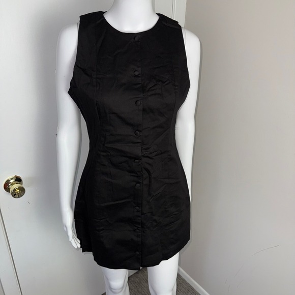Commense Sleeveless Mini Dress Button‎ Front Fitted Party Cocktail Black Size L - Picture 12 of 17